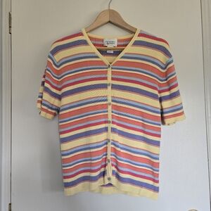 Vintage Christopher & Banks Ribbed Top Women's XL Multicolor Button Up Striped